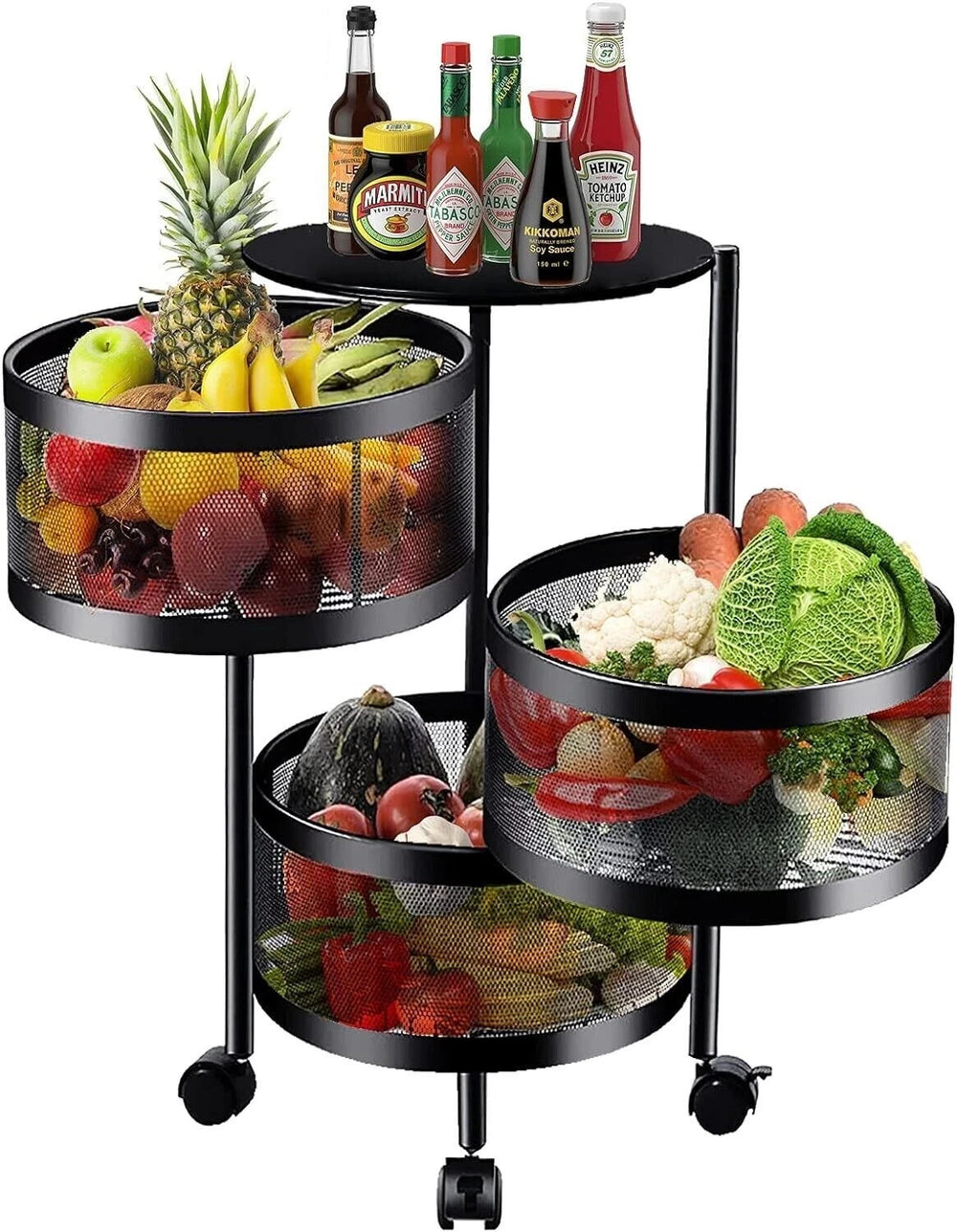 Rotating Storage Rack Trolley Cart Kitchen Bathroom Organizer Vegetable Shelf