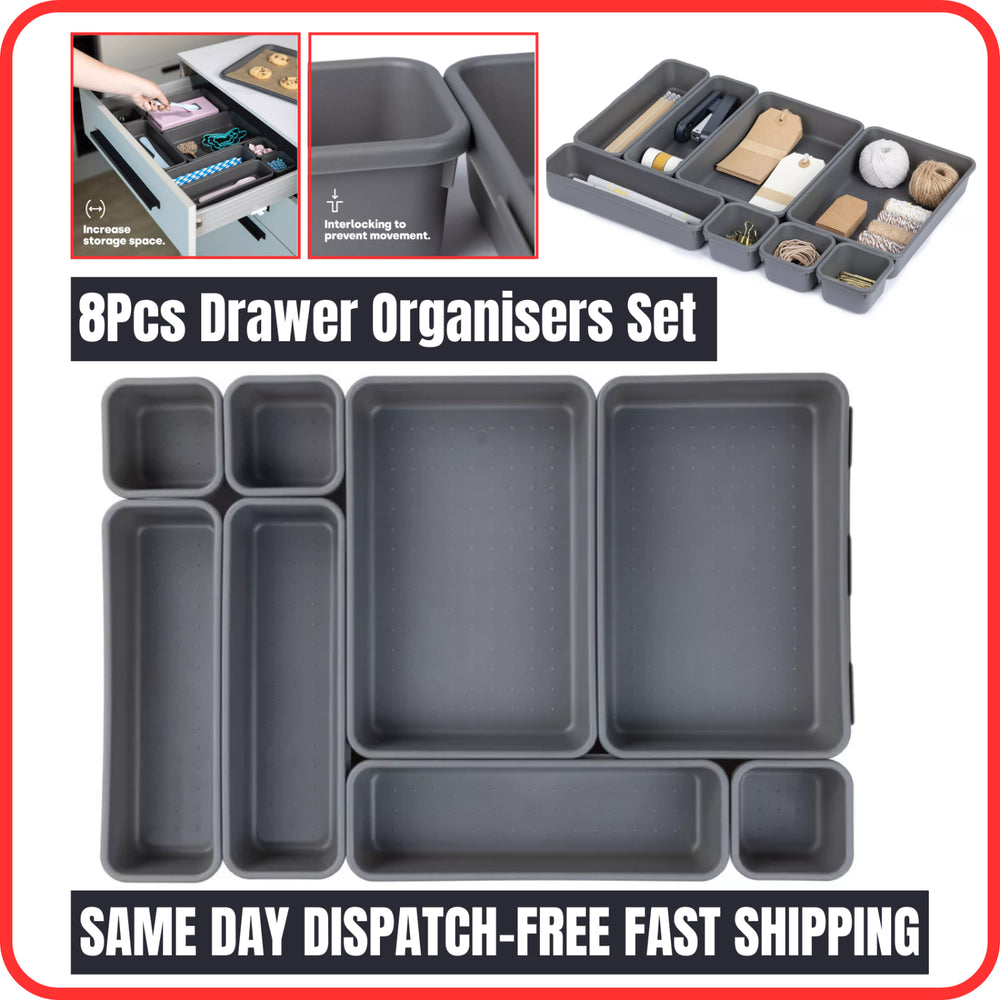 8Pcs/Set Drawer Draw Organisers Insert Storage Solution Tidy Socks Divider Box