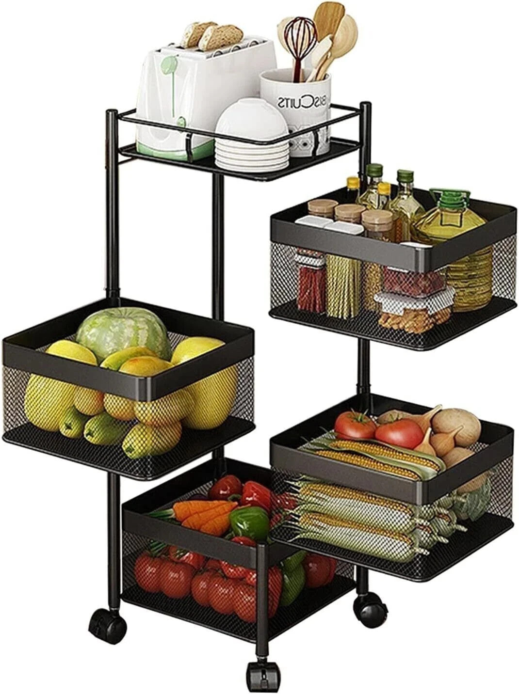 Rotating Storage Rack Trolley Cart Kitchen Bathroom Organizer Vegetable Shelf