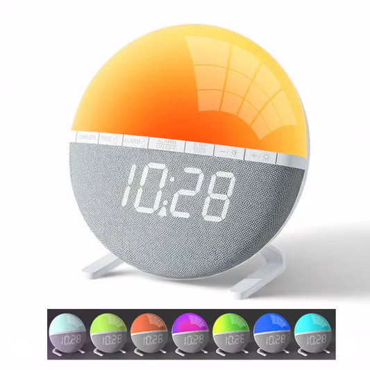 Wake up Light Sunrise Alarm Clock Desk Clock with Colors Light Natural Sound Digital Clock for Living Room Bedroom Home Decor