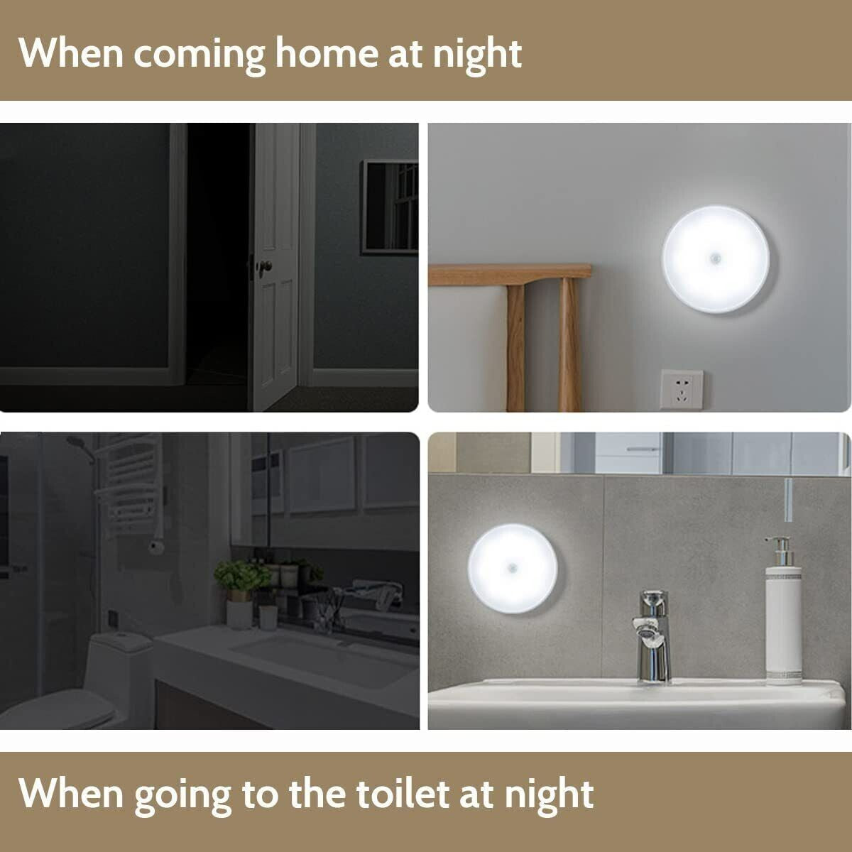 Led Motion Sensor Light USB Rechargeable PIR Wall Cabinet Stair Night Light Lamp