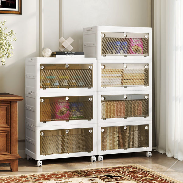 3-Tier/4-Tier Stackable Storage Bins with 3-Way-To-Open Drawers and Wheels