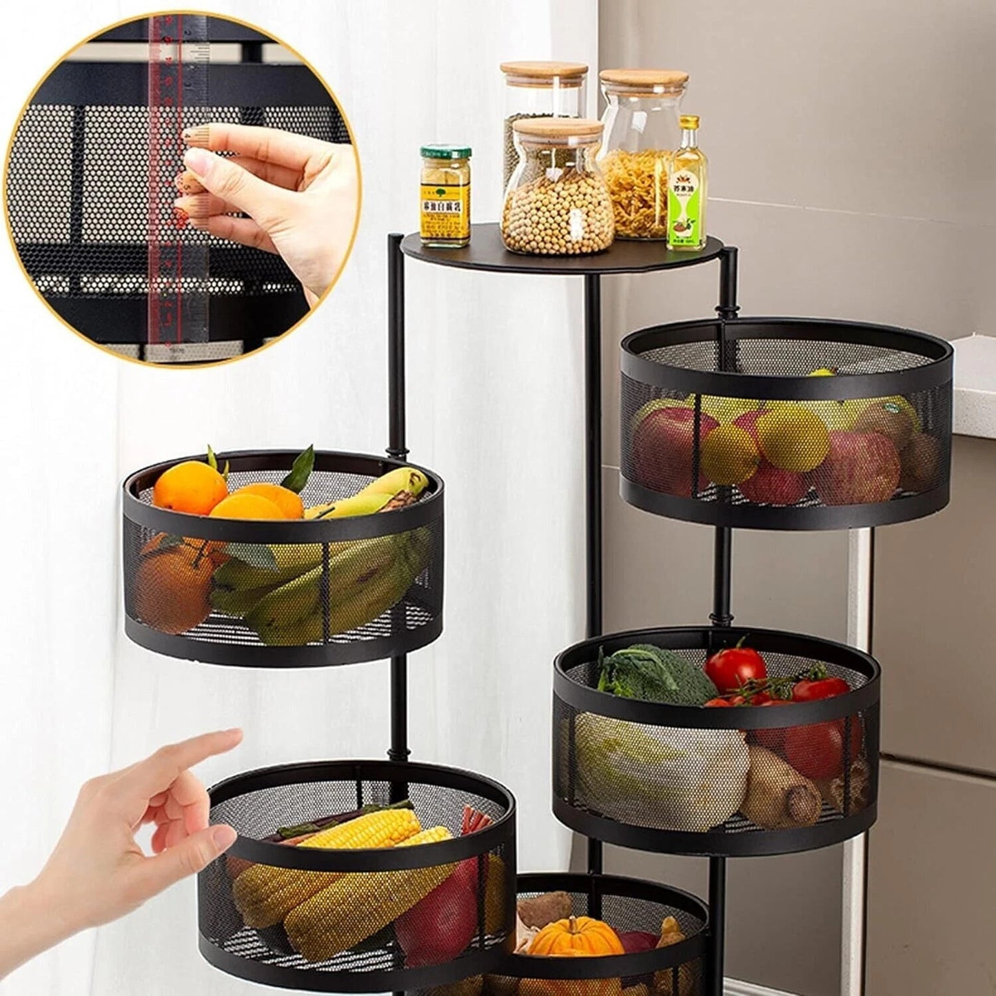 Rotating Storage Rack Trolley Cart Kitchen Bathroom Organizer Vegetable Shelf