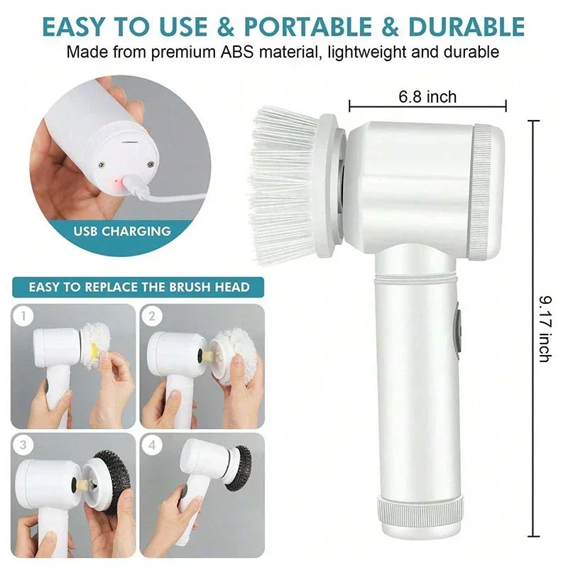 5-In-1 Electric Spin Scrubber Brush for Bathroom Tile Bathtub Sink, Power Scrubber with 5 Replaceable Brush Heads