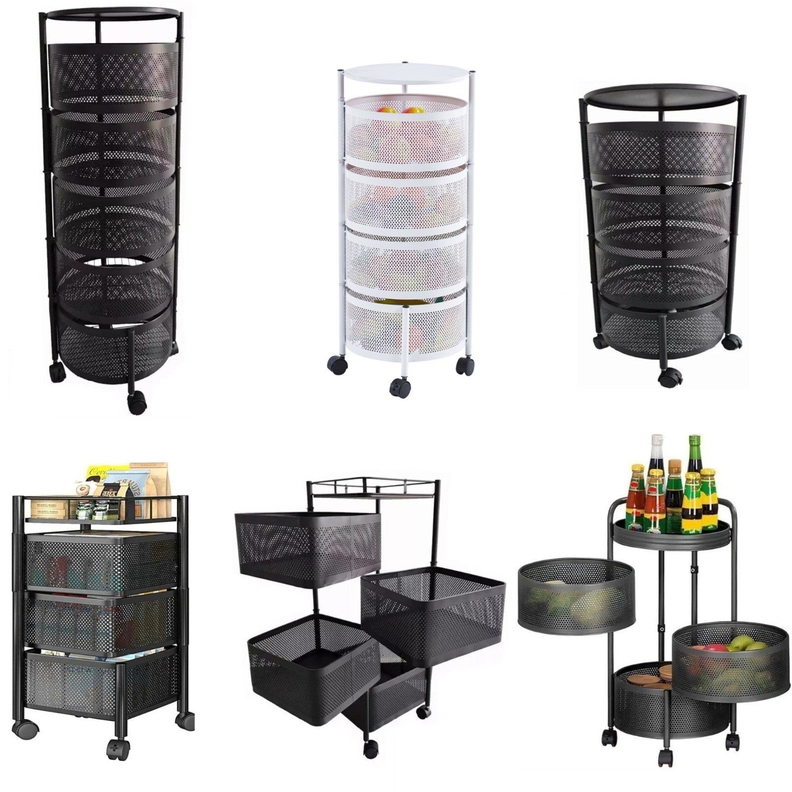 Rotating Storage Rack Trolley Cart Kitchen Bathroom Organizer Vegetable Shelf