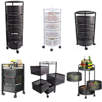 Rotating Storage Rack Trolley Cart Kitchen Bathroom Organizer Vegetable Shelf