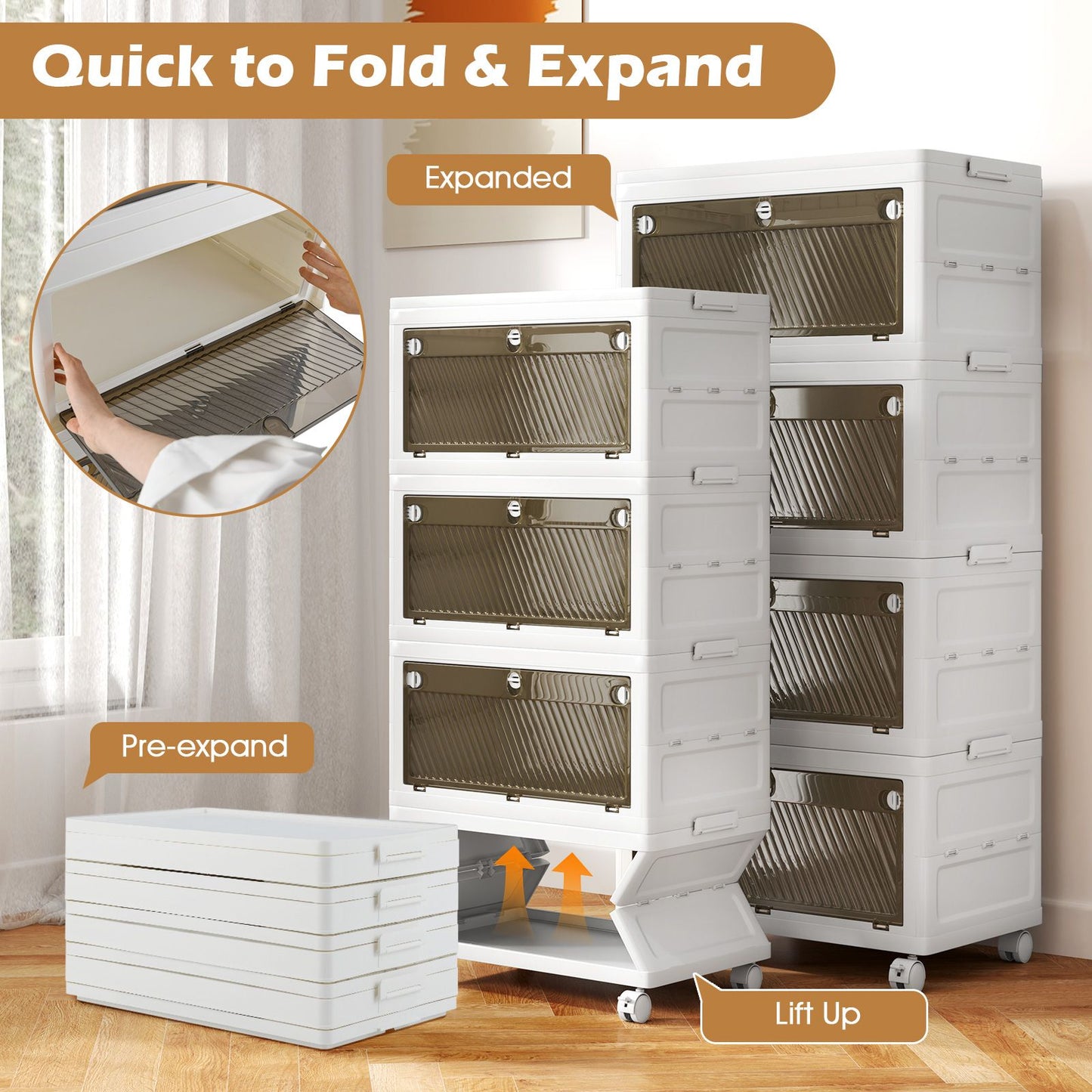 3-Tier/4-Tier Stackable Storage Bins with 3-Way-To-Open Drawers and Wheels