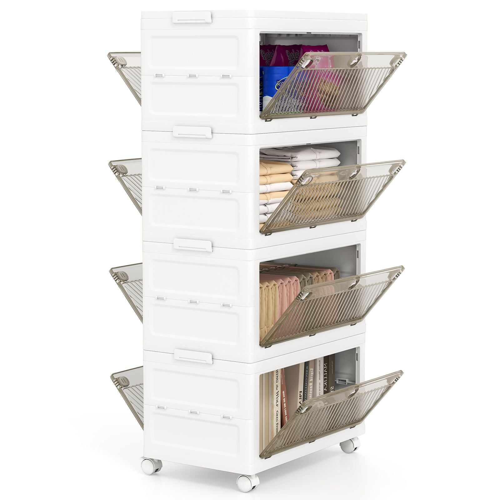 3-Tier/4-Tier Stackable Storage Bins with 3-Way-To-Open Drawers and Wheels