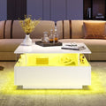 Coffee Table with Storage for Living Room, Modern LED Coffee Table, Square Tea Table with 2 Sliding Drawers Wood Center Table Acrylic Glass Coffee Table
