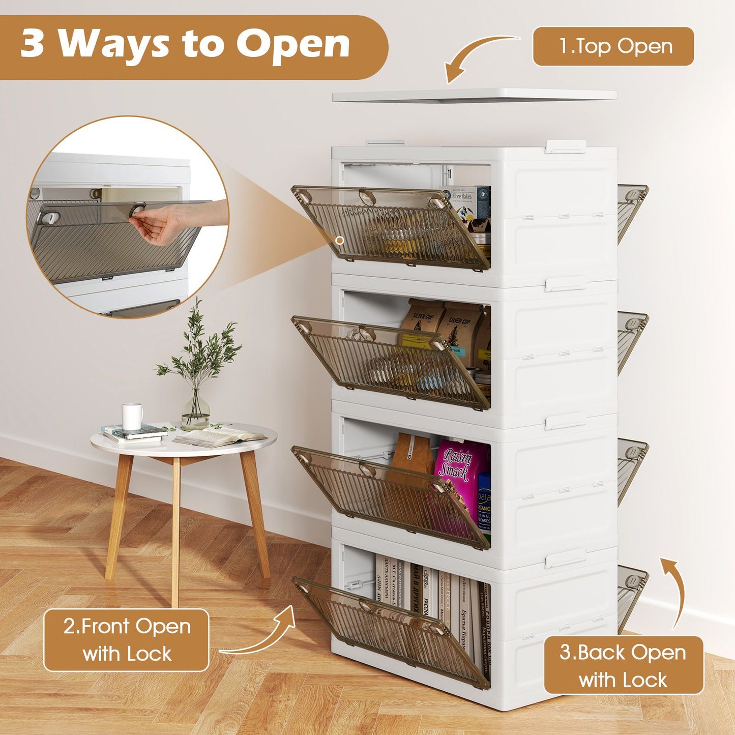 3-Tier/4-Tier Stackable Storage Bins with 3-Way-To-Open Drawers and Wheels