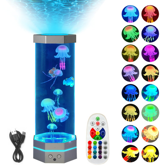 Jellyfish Lava Lamp 17 Colors Changing 15Inch Jellyfish Lamp with Remote Control USB Plug-In Bubble Fish Lamp Kids Night Light Creative Projector Lamp Home Decor