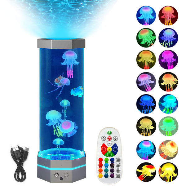 Jellyfish Lava Lamp 17 Colors Changing 15Inch Jellyfish Lamp with Remote Control USB Plug-In Bubble Fish Lamp Kids Night Light Creative Projector Lamp Home Decor