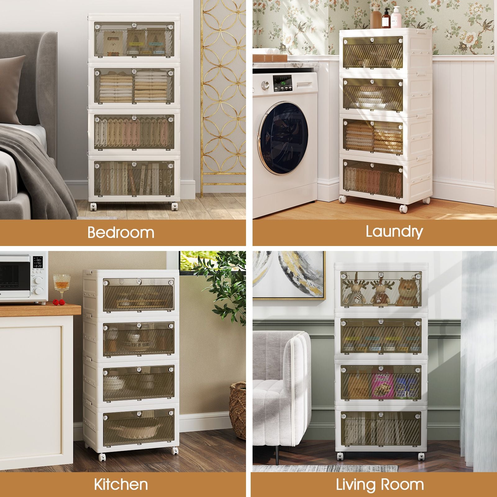 3-Tier/4-Tier Stackable Storage Bins with 3-Way-To-Open Drawers and Wheels