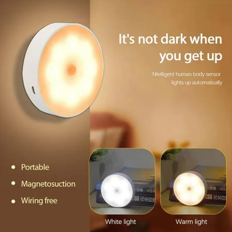 PIR Motion Sensor LED Night Light USB Rechargeable Night Lamp for Kitchen Cabinet Wardrobe Lamp Staircase Wireless Closet Light
