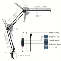 LED Desk Lamp for Home,Reading,Adjustable Eye-Caring Desk Light with Clamp, 3 Color Modes,10 Brightness Table Lamps
