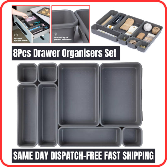 8Pcs/Set Drawer Draw Organisers Insert Storage Solution Tidy Socks Divider Box