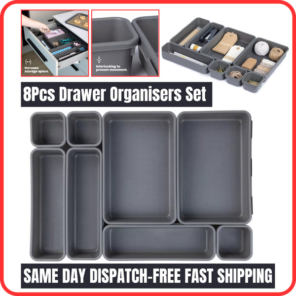 8Pcs/Set Drawer Draw Organisers Insert Storage Solution Tidy Socks Divider Box