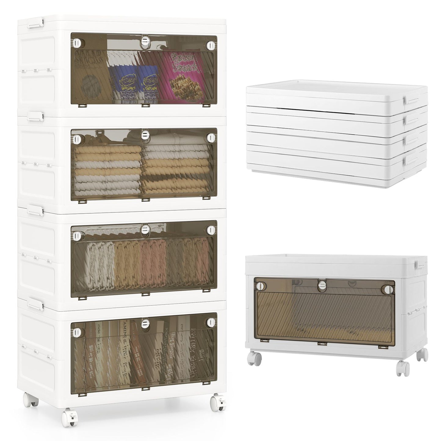 3-Tier/4-Tier Stackable Storage Bins with 3-Way-To-Open Drawers and Wheels