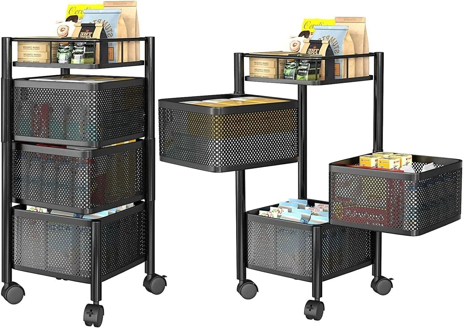 Rotating Storage Rack Trolley Cart Kitchen Bathroom Organizer Vegetable Shelf