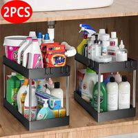 1/2 Pcs under Sink Storage Organizer 2 Tier Drawer Multipurpose Rack Cabinet under Sink Storage Rack Bathroom Kitchen Organizer