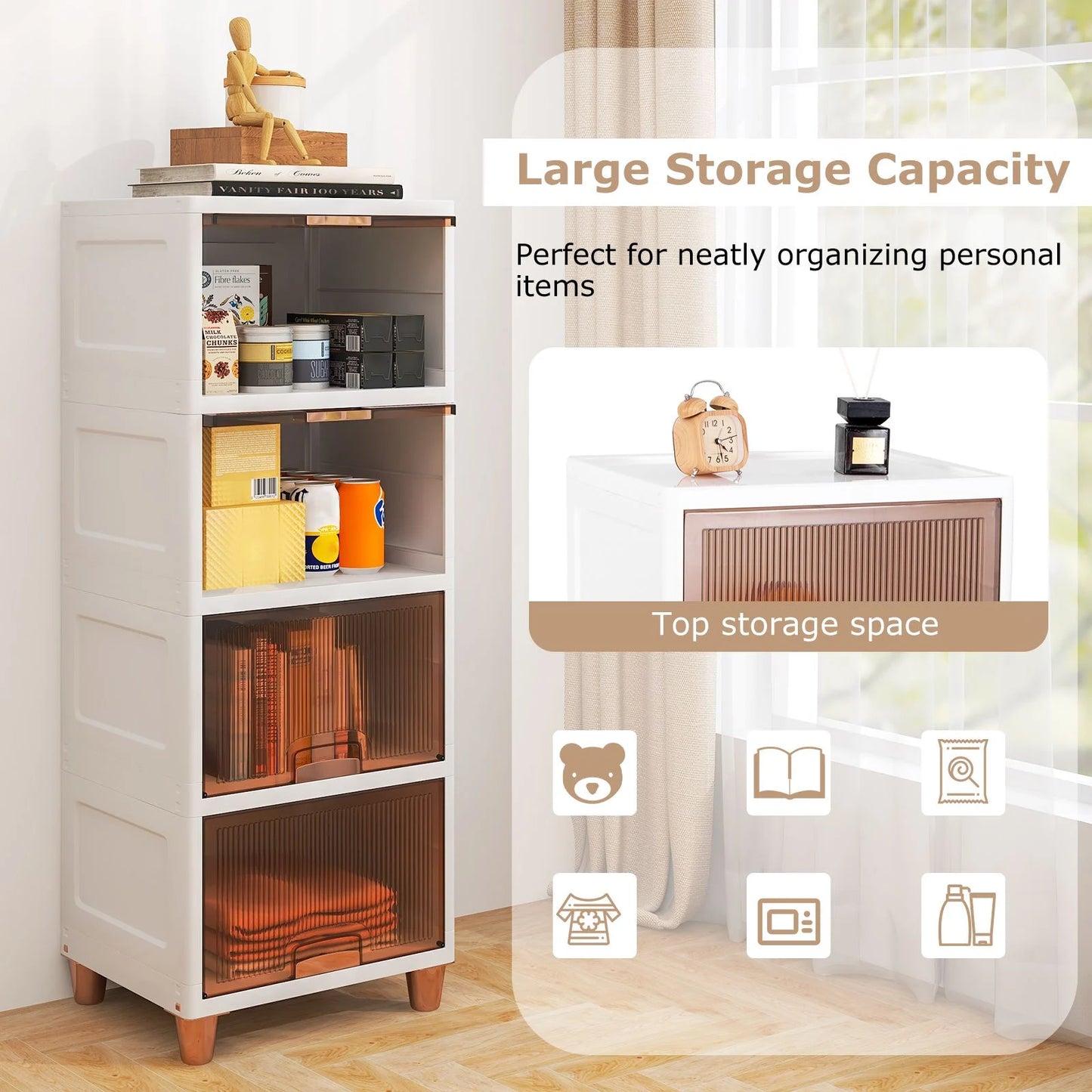 4-Tier Storage Bins Stackable Storage Containers with Magnetic Doors