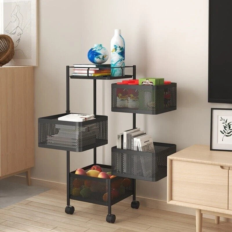 Rotating Storage Rack Trolley Cart Kitchen Bathroom Organizer Vegetable Shelf