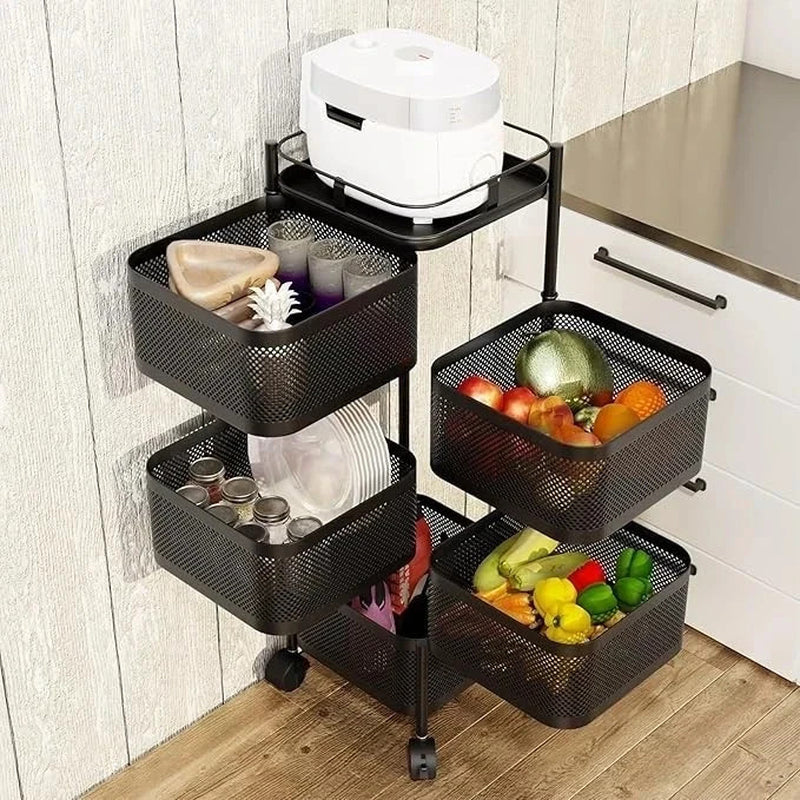 Rotating Storage Rack Trolley Cart Kitchen Bathroom Organizer Vegetable Shelf