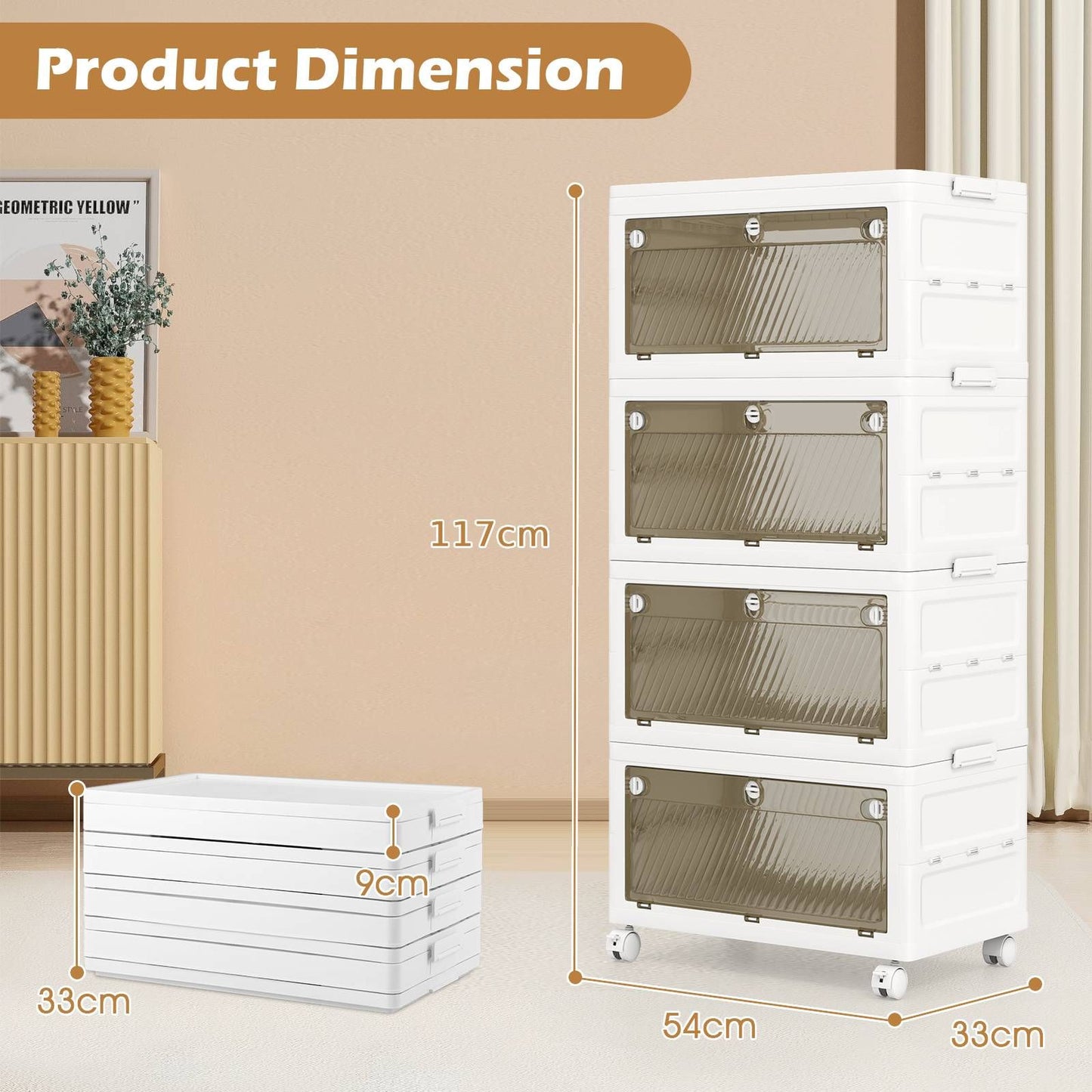 3-Tier/4-Tier Stackable Storage Bins with 3-Way-To-Open Drawers and Wheels