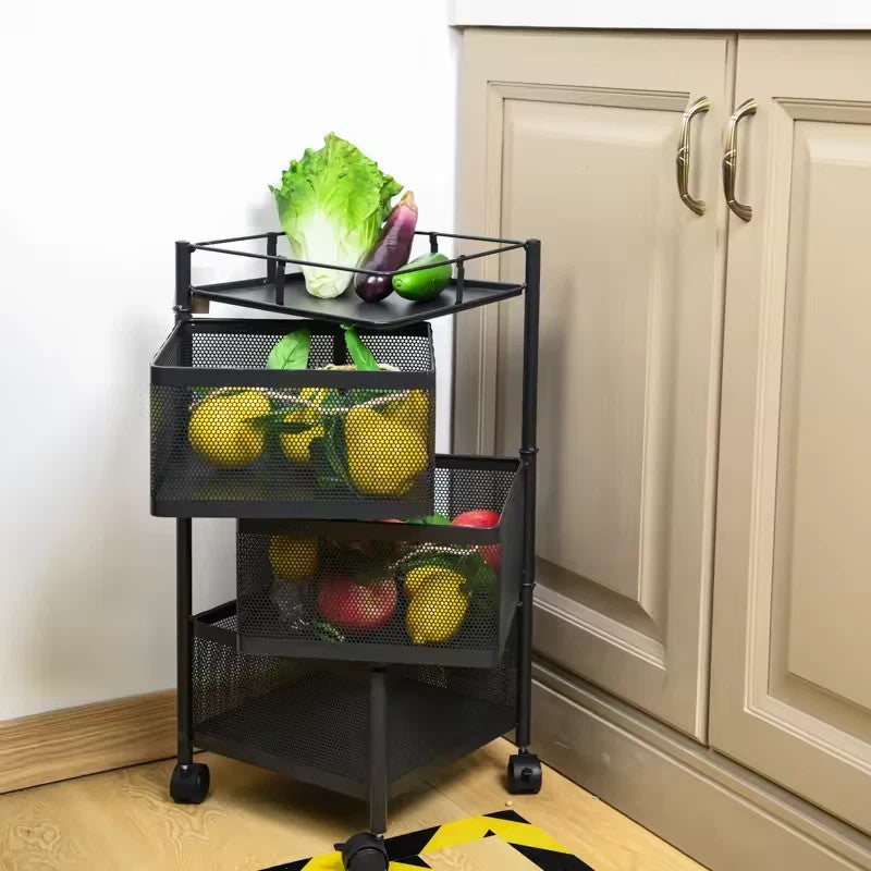 Rotating Storage Rack Trolley Cart Kitchen Bathroom Organizer Vegetable Shelf