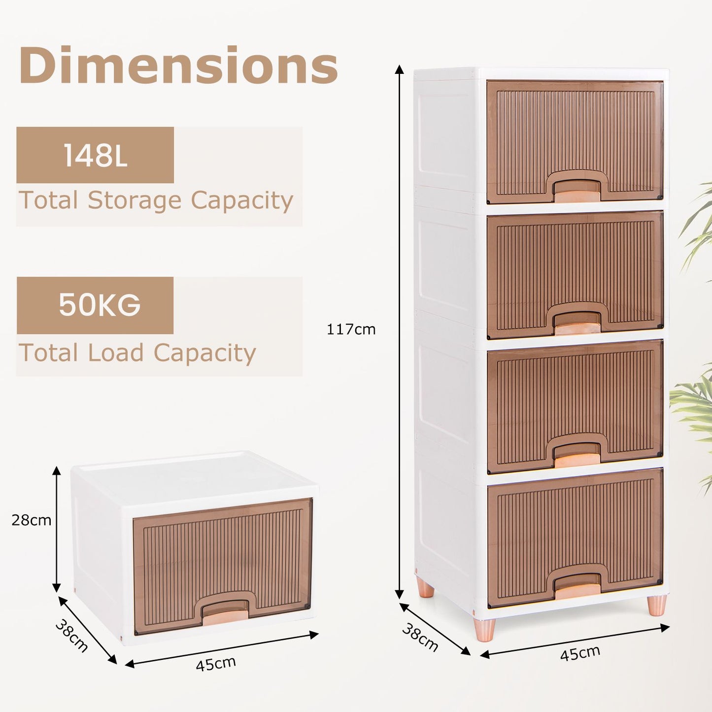 4-Tier Storage Bins Stackable Storage Containers with Magnetic Doors