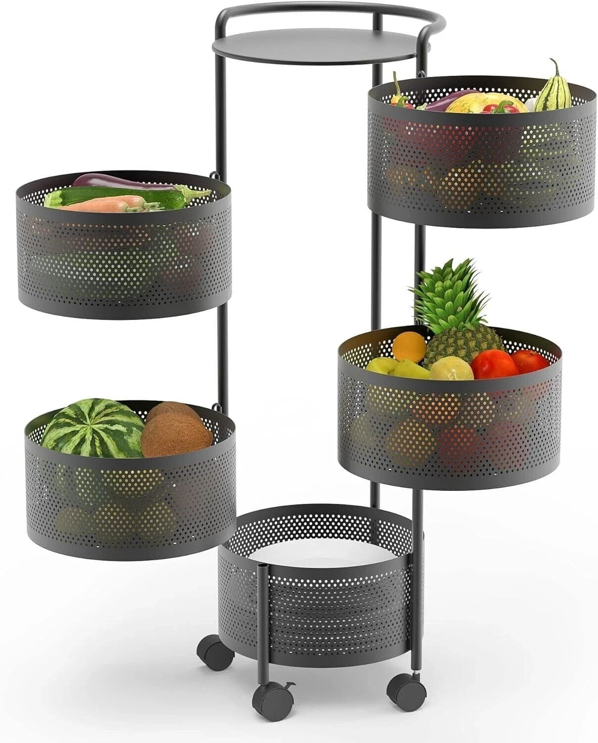 Rotating Storage Rack Trolley Cart Kitchen Bathroom Organizer Vegetable Shelf
