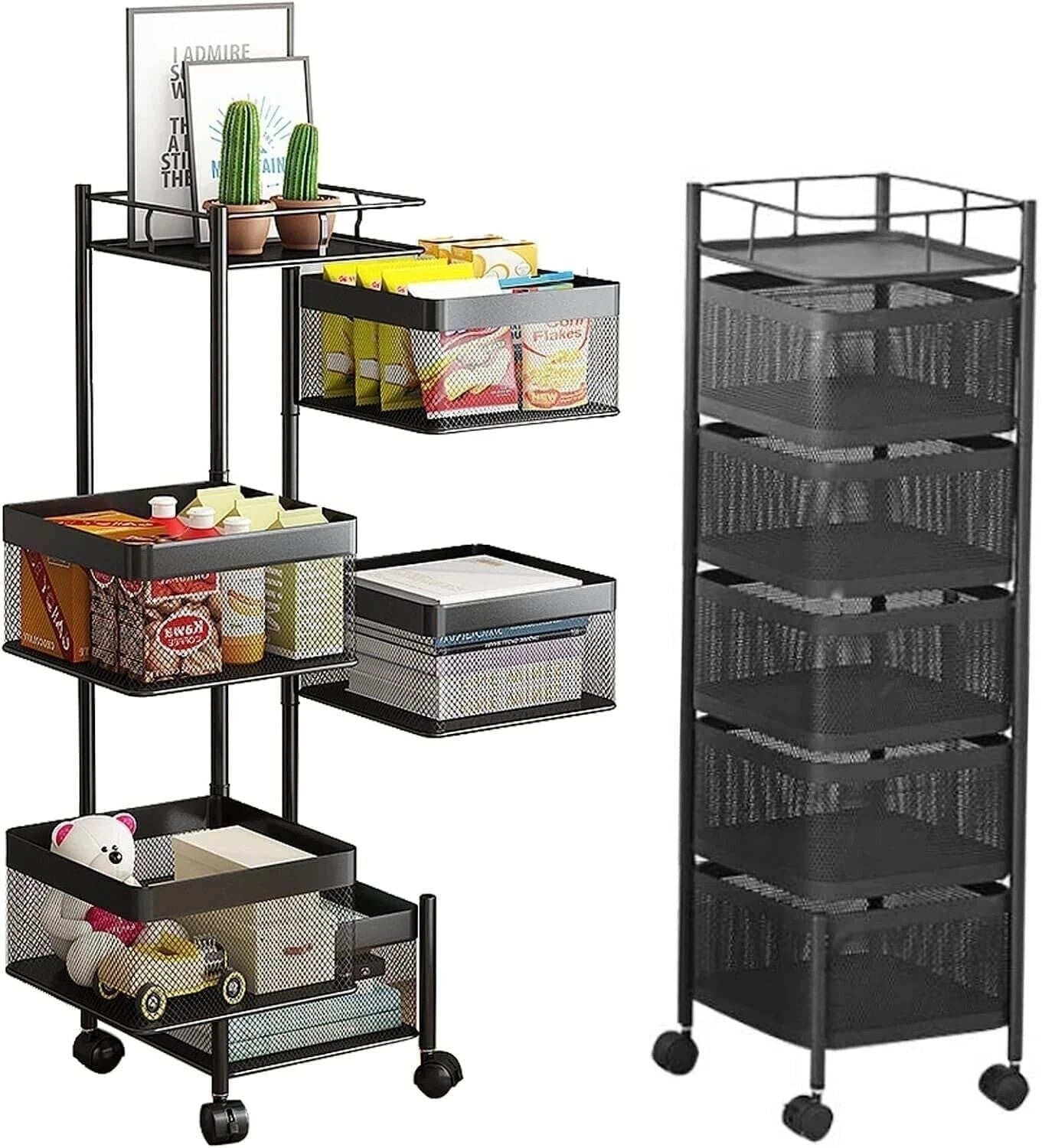 Rotating Storage Rack Trolley Cart Kitchen Bathroom Organizer Vegetable Shelf